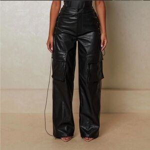 Mars the label black faux leather pants